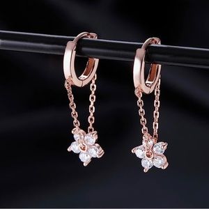 Beautiful Flower chain drop hoop earrings